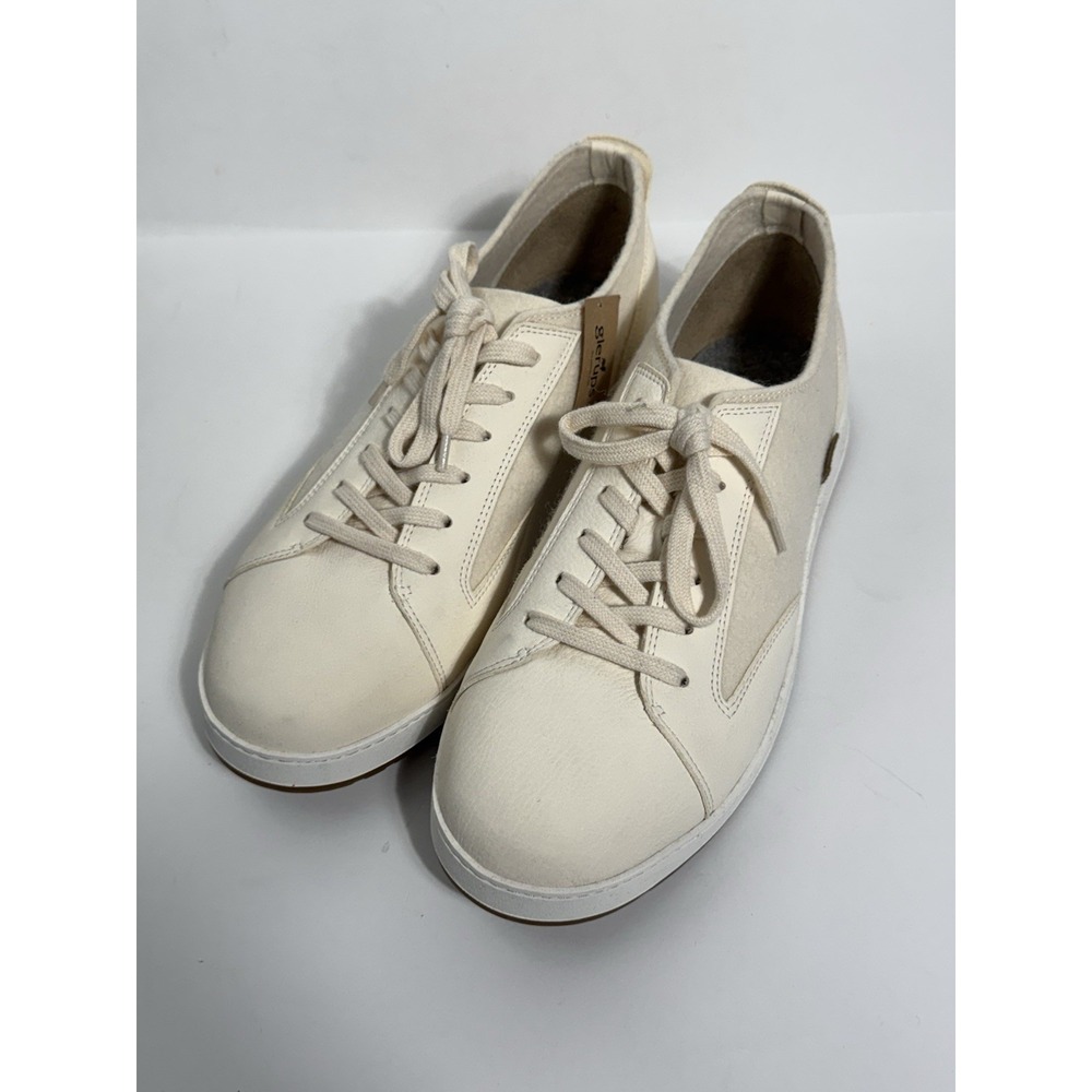 NWT Glerups Men's 44/US 10.5 Cream Felted Wool and Leather Langdal Sneakers $250